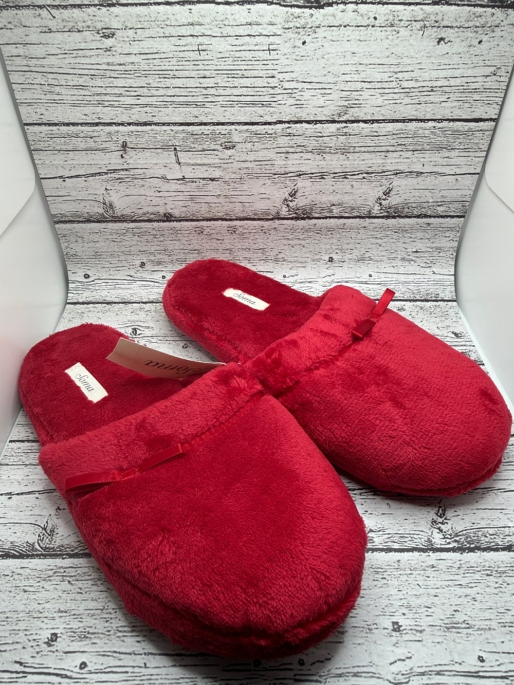 Soma Red Plush Slip-On Slippers NWT M (7/8)